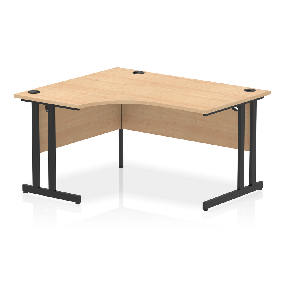 Impulse 1400mm Left Hand Curved Desk, Maple Top with BLack Cantilever Legs