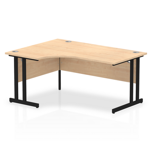 Impulse 1600mm Left Hand Curved Desk, Maple Top with BLack Cantilever Legs