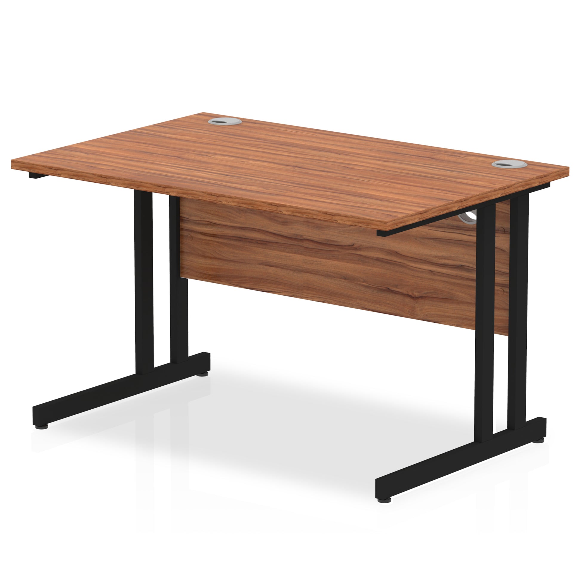 Walnut straight desk on a white background