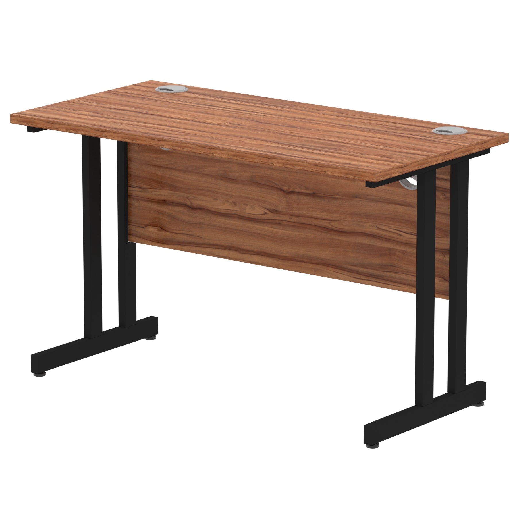 Walnut straight desk on a white background