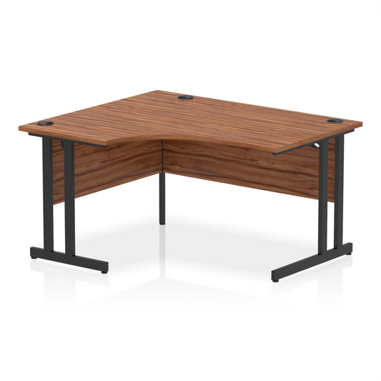 Impulse 1400mm Left Hand Curved Desk, Walnut Top with Black Cantilever Legs