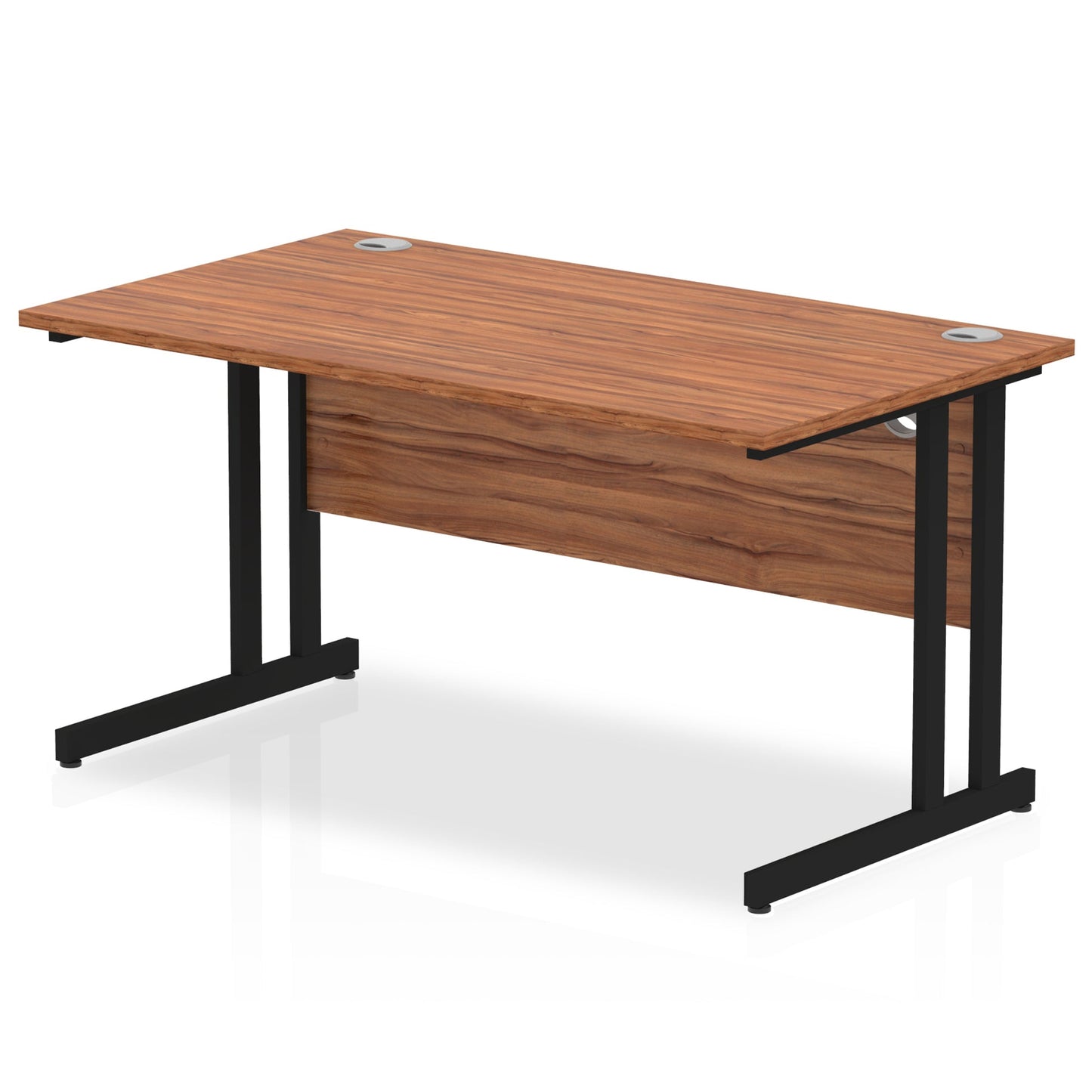 Walnut straight desk on a white background