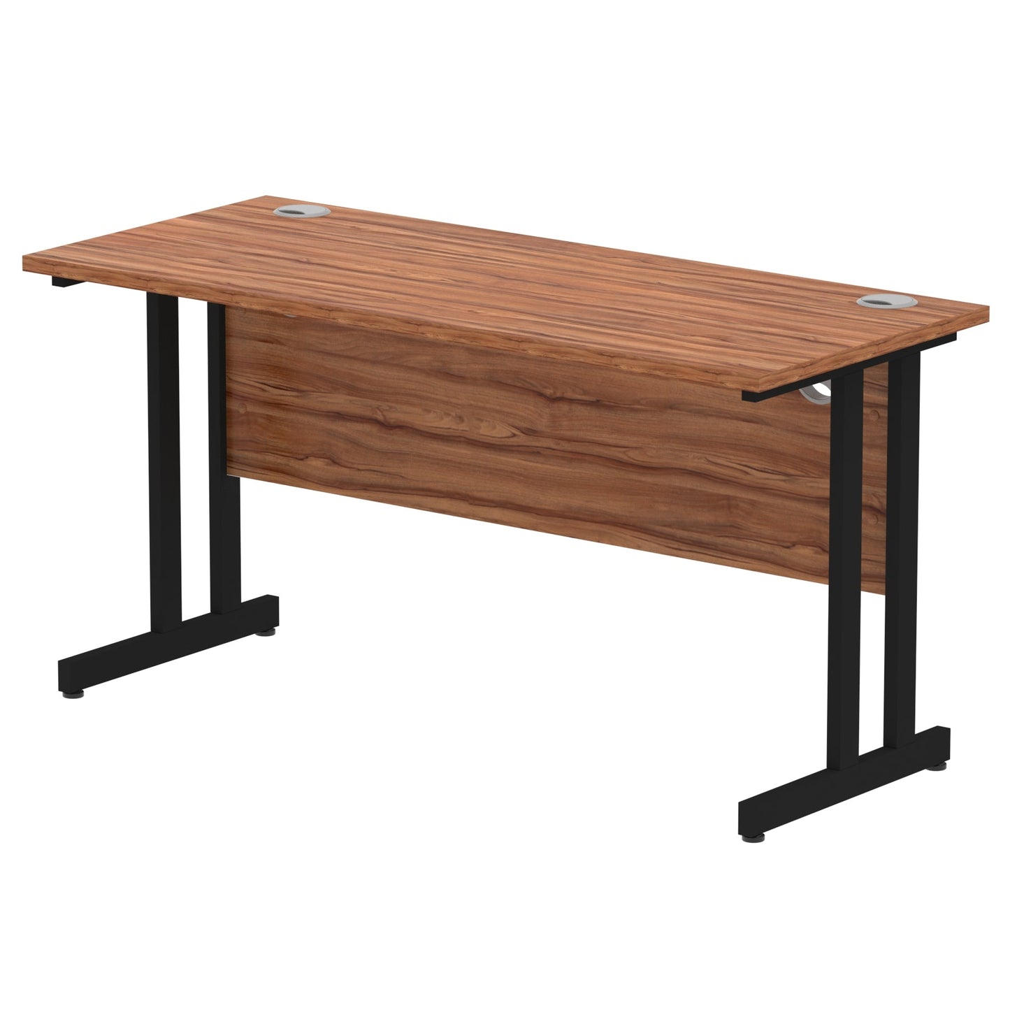 Walnut straight desk on a white background