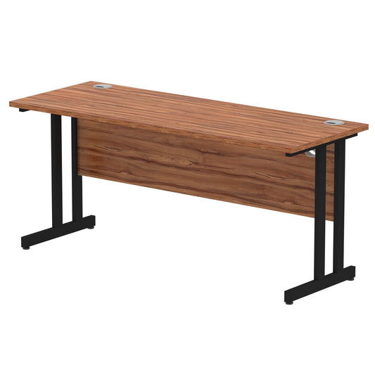 Impulse 1600x600mm Straight Desk, Walnut Top with Black Cantilever Legs