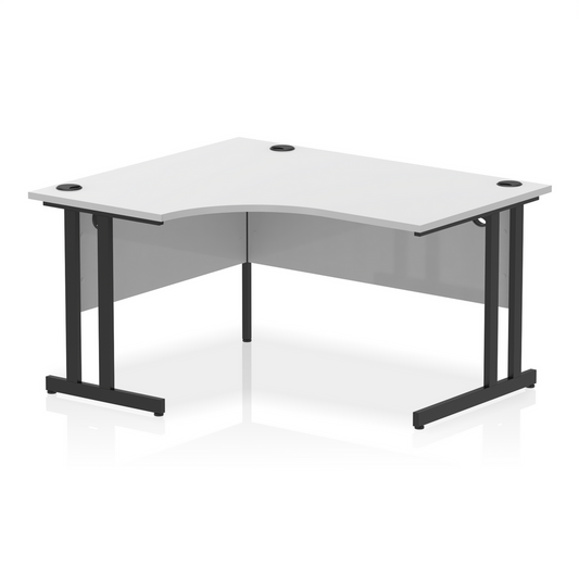 Impulse 1400mm Left Hand Curved Desk, White Top with Black Cantilever Legs