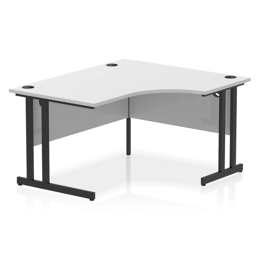 Impulse 1400mm Right Hand Curved Desk, White Top with Black Cantilever Legs
