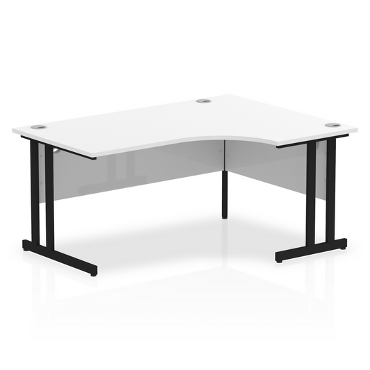 Impulse 1600mm Right Hand Curved Desk, White Top with Black Cantilever Legs