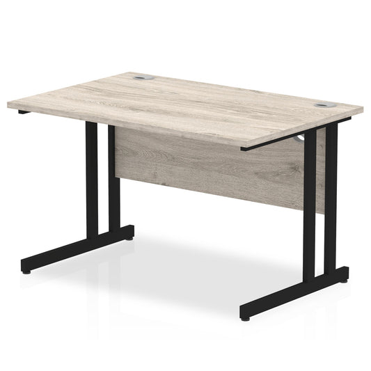 Impulse 1200x800mm Straight Desk, Grey Oak Top with Black Cantilever Legs