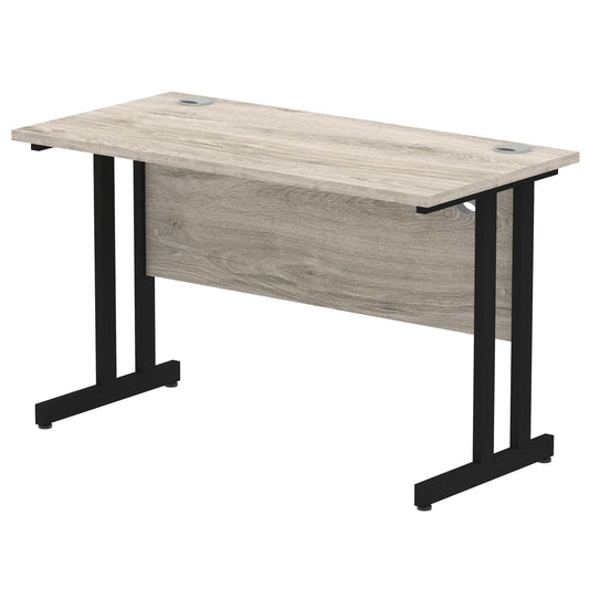 Impulse 1200x600mm Straight Desk, Grey Oak Top with Black Cantilever Legs