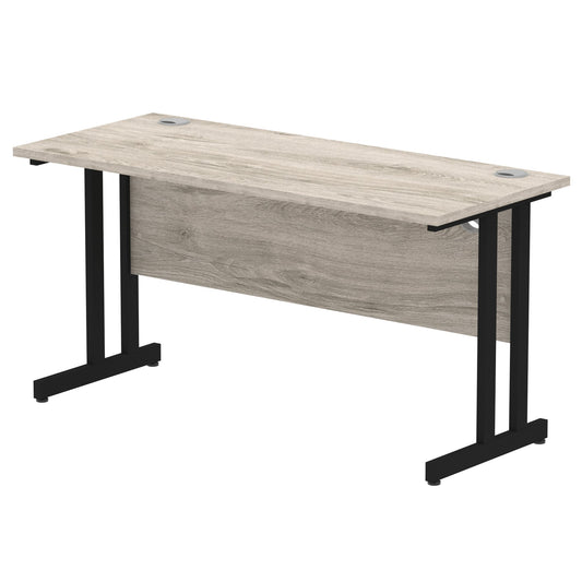 Impulse 1400x600mm Straight Desk, Grey Oak Top with Black Cantilever Legs