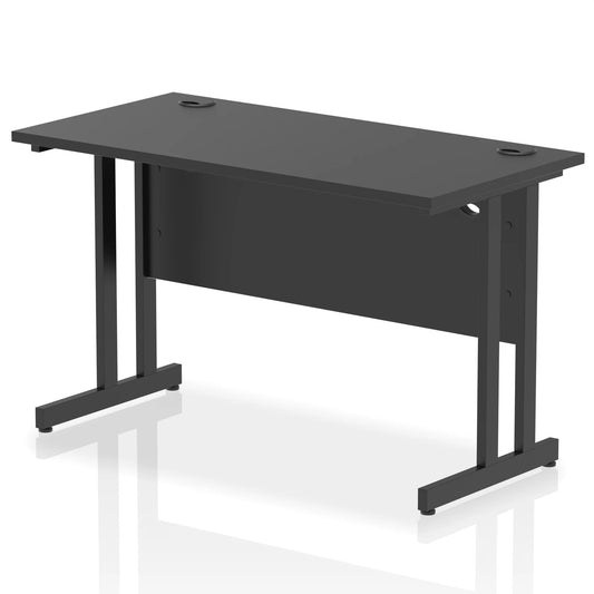 Black straight desk on a white background