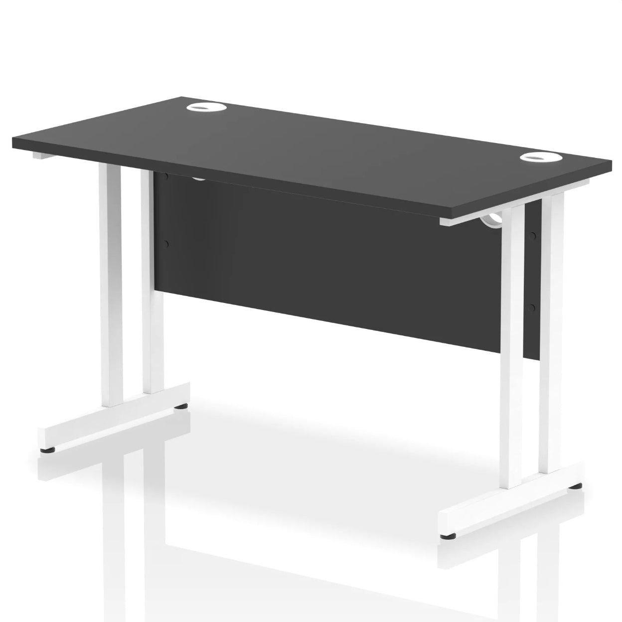 Black straight desk on a white background