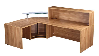 Value 2400x1600mm Reception Counter with Glass Shelf American Black Walnut