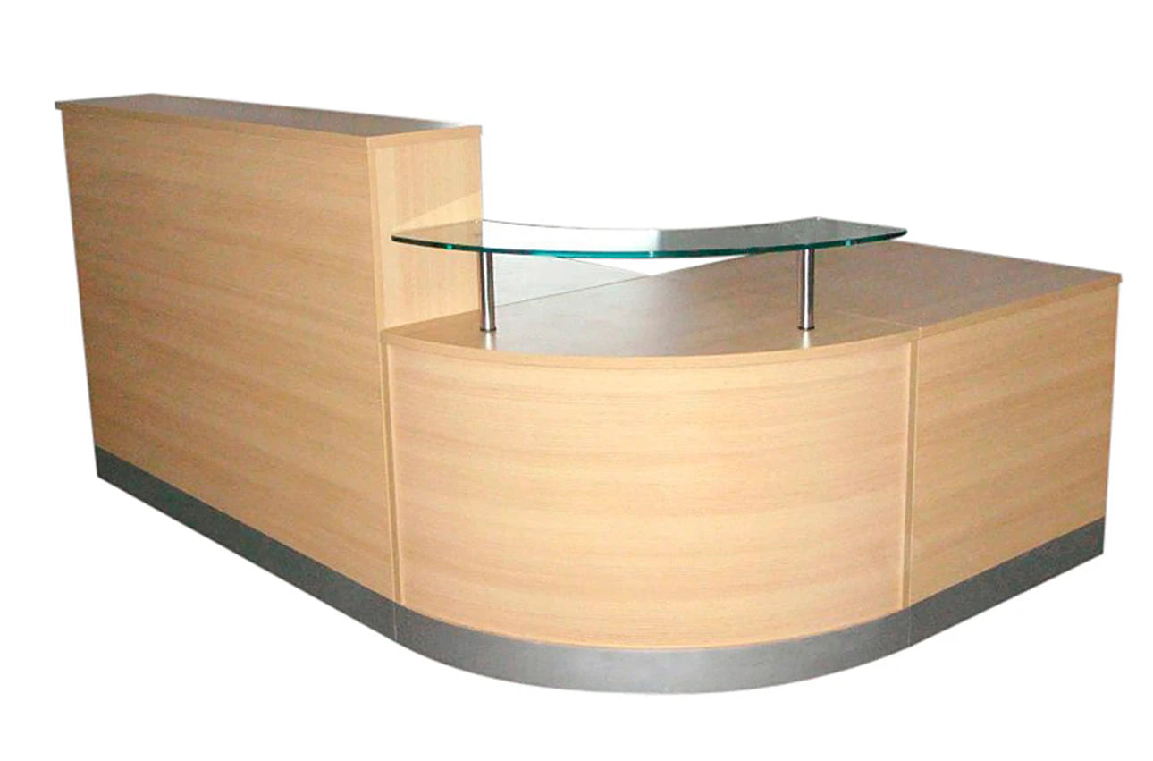 Value 2400x1600mm Reception Counter with Glass Shelf Light Oak