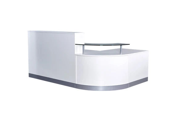 Value 2400x1600mm Reception Counter with Glass Shelf White