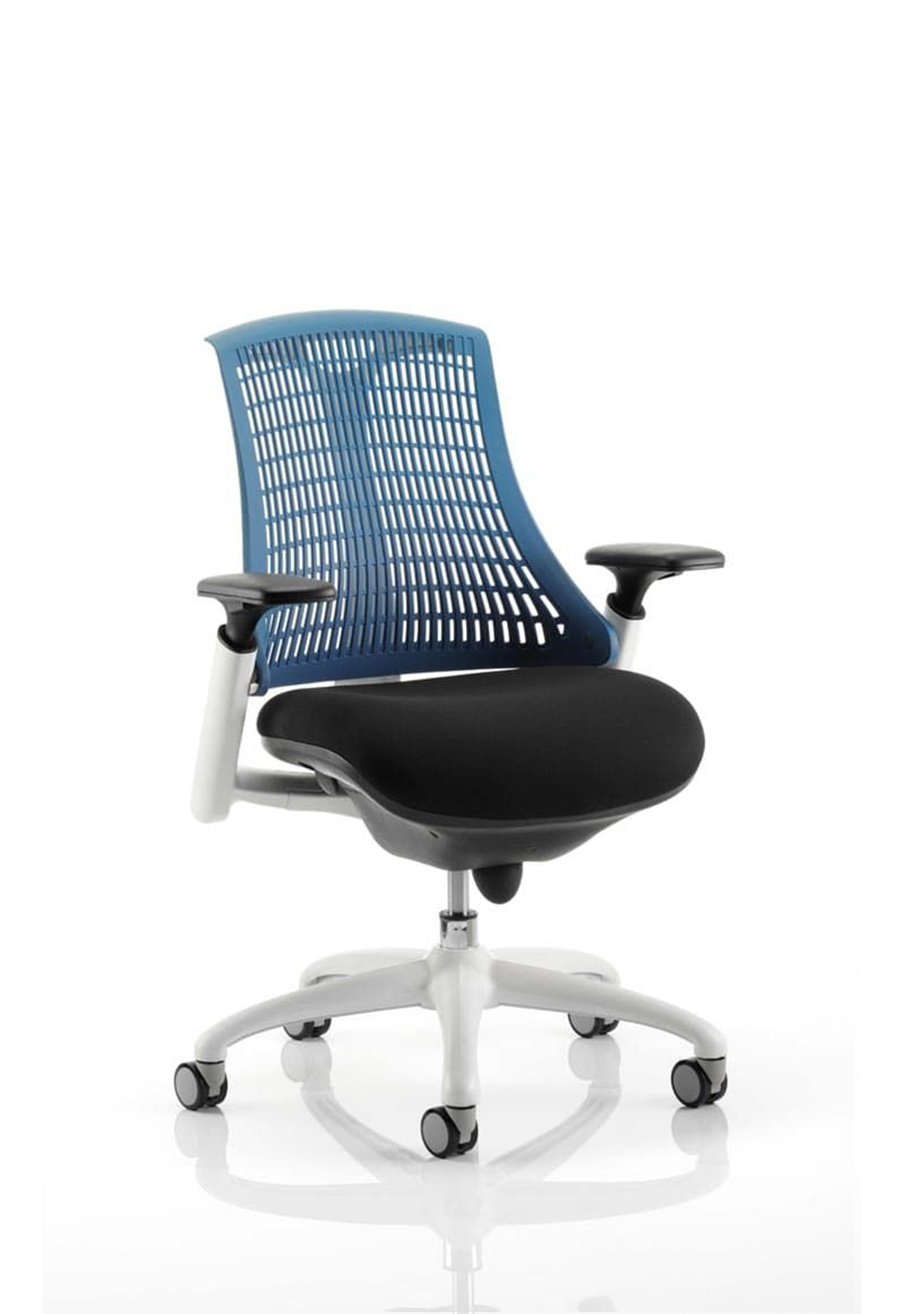 Flex Medium Back White Frame Task Operator Office Chair with Arms Blue