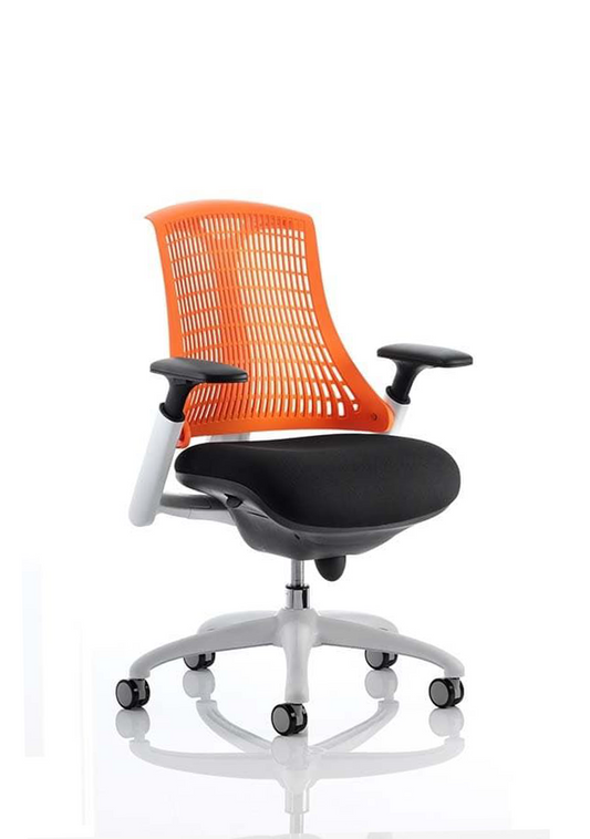 Flex Medium Back White Frame Task Operator Office Chair with Arms Orange D.S.