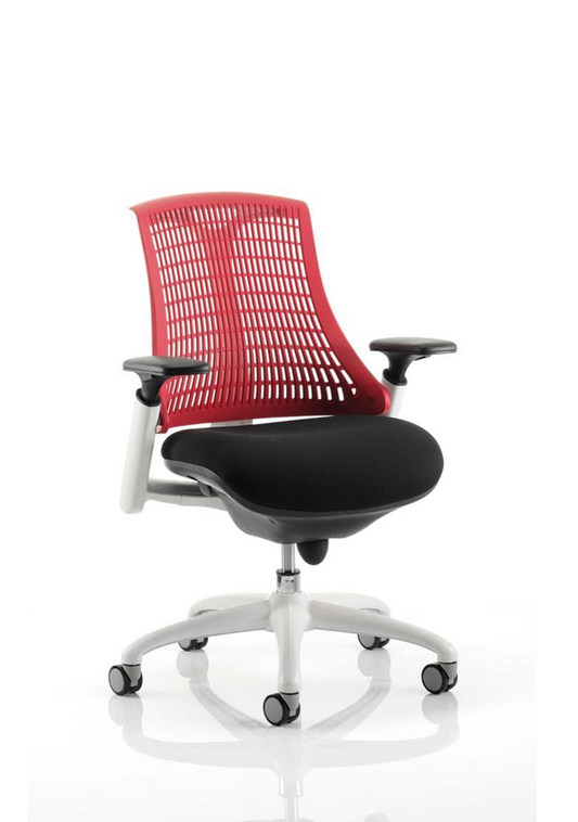 Flex Medium Back White Frame Task Operator Office Chair with Arms Red