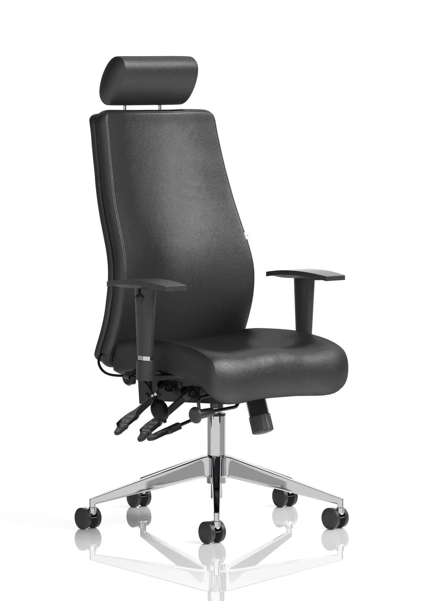 Onyx High Back Posture Bonded Leather Chair, Height Adjustable Arms & Headrest Black