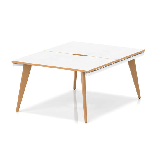 White table with wooden legs on a white background