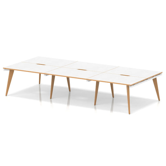 Modern coffee table with white top and wooden legs on a white background