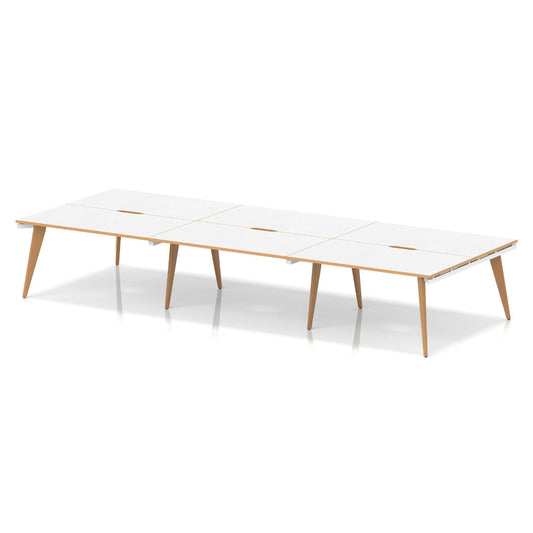 Long white table with wooden legs on a white background