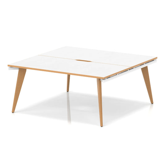 White table with wooden legs on a white background