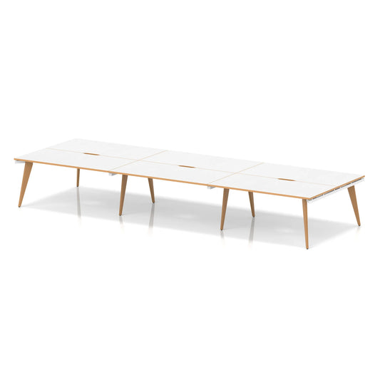 Oslo 1600x1600mm Back to Back Bench Desk Pod of 6 Starter Kit in White with Wooden Legs