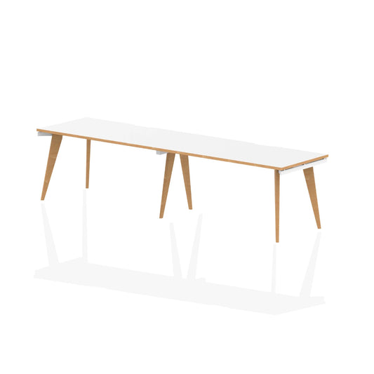 White table with wooden legs on a white background
