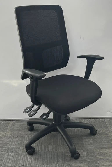 3 Lever High Mesh Back Operators Armchair with NEW Height Adjust 3D Arms Black (used)