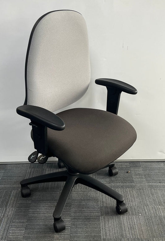 High Back Operators Armchair with Height Adjust Arms 2 Tone Grey (used)