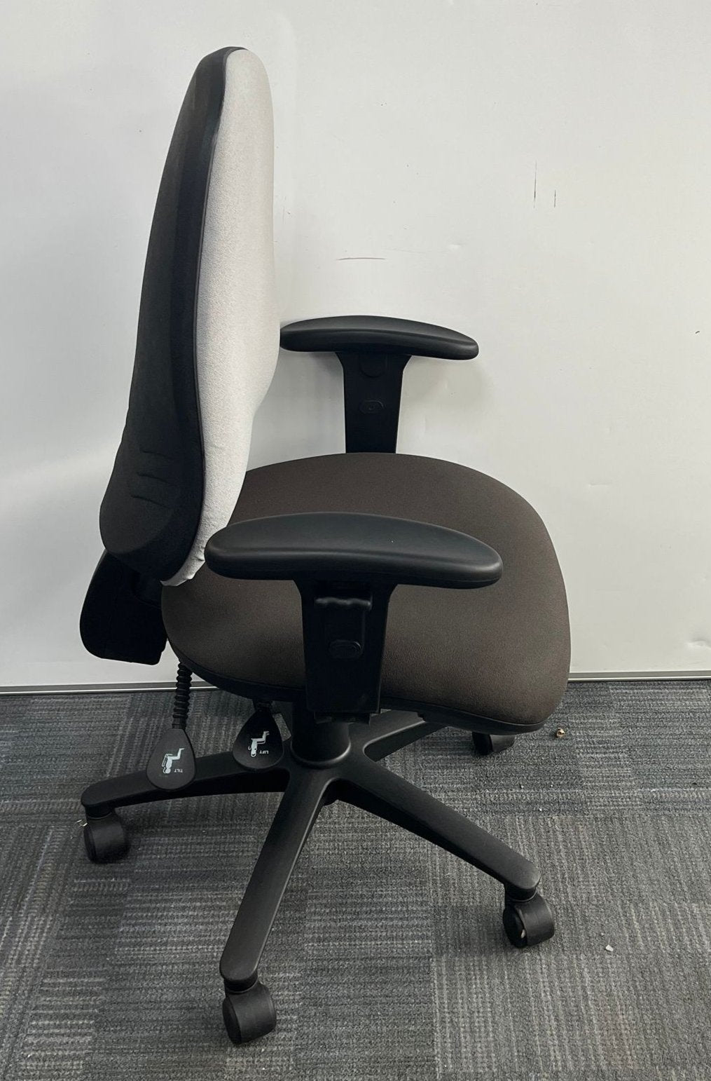 High Back Operators Armchair with Height Adjust Arms 2 Tone Grey (used)