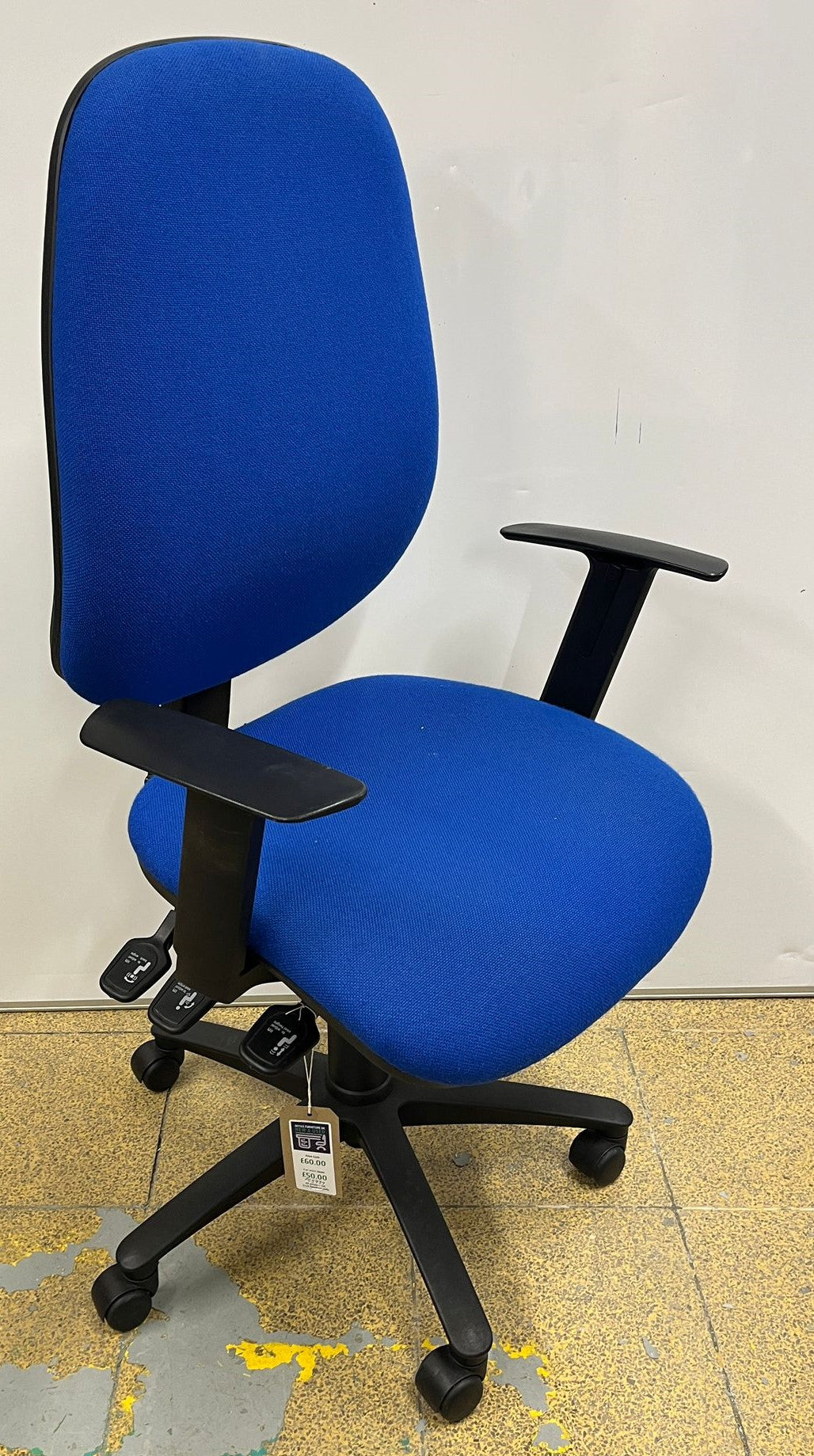 High Back Operators Armchair with Height Adjust Arms Blue (used)