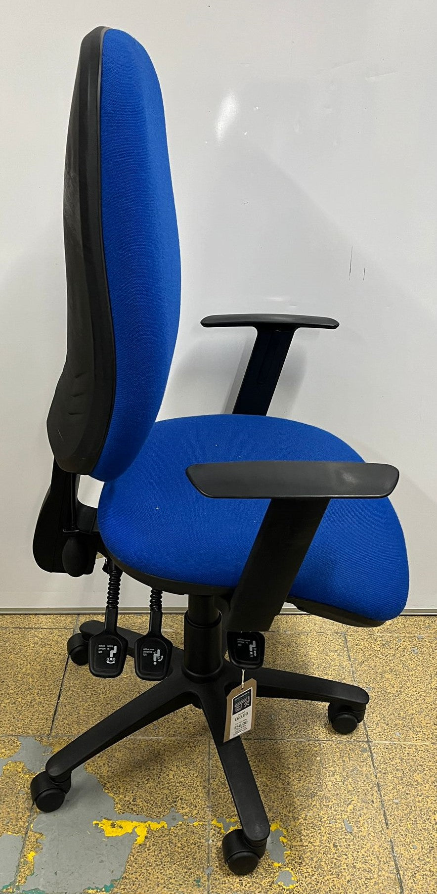 High Back Operators Armchair with Height Adjust Arms Blue (used)