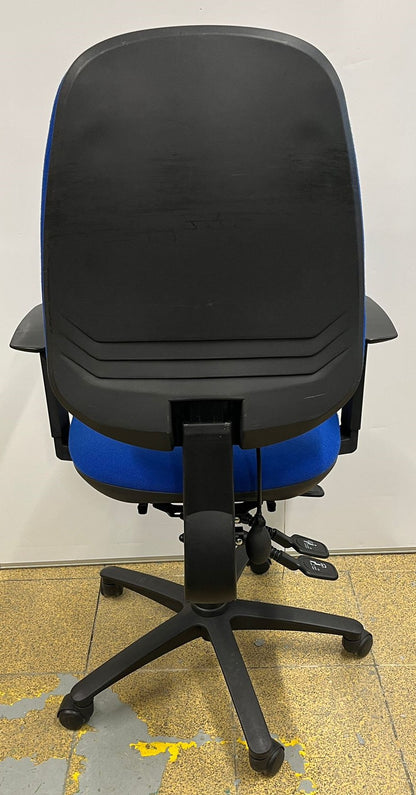 High Back Operators Armchair with Height Adjust Arms Blue (used)