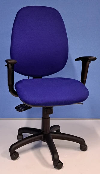 High Back 3 Lever Operators Chair with Height Adjust Arms Royal Blue (used)