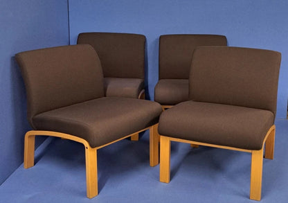 Set of 4 Visitor / Reception Chairs Brown with Wooden Frame (used)
