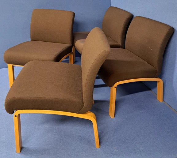 Set of 4 Visitor / Reception Chairs Brown with Wooden Frame (used)