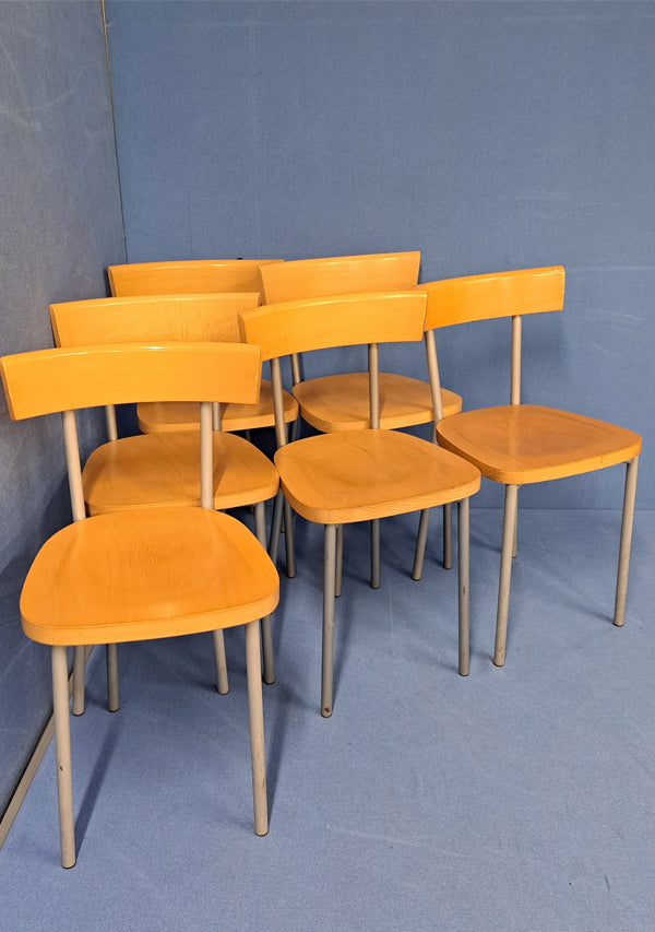 Set of 6 Dining Chairs Beech on Silver Frame (used)