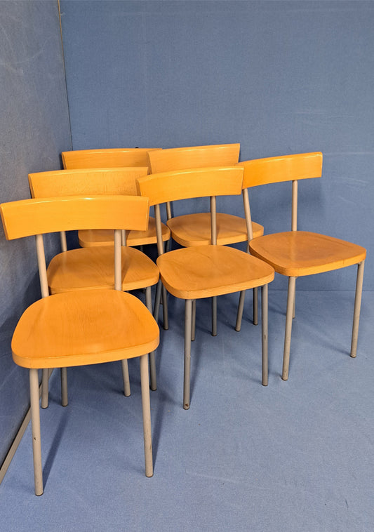 Set of 6 Dining Chairs Beech on Silver Frame (used)