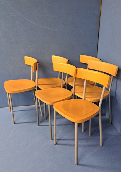 Set of 6 Dining Chairs Beech on Silver Frame (used)