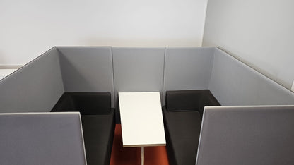 Meeting booth for 4 people, 3 shades of grey fabric with white table (used)
