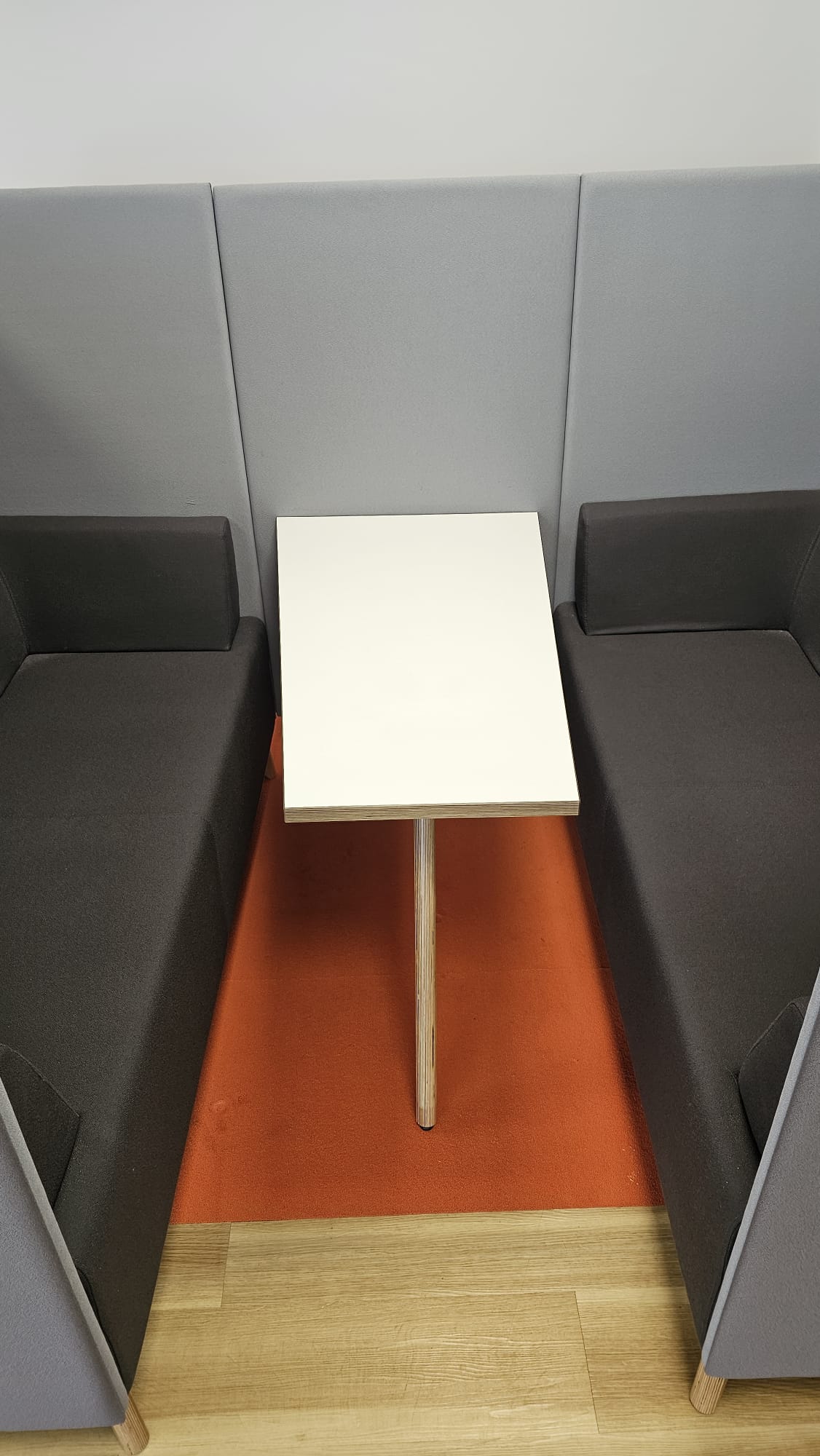 Meeting booth for 4 people, 3 shades of grey fabric with white table (used)