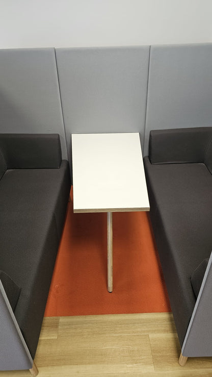Meeting booth for 4 people, 3 shades of grey fabric with white table (used)