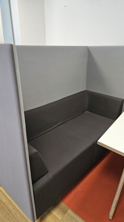 Meeting booth for 4 people, 3 shades of grey fabric with white table (used)