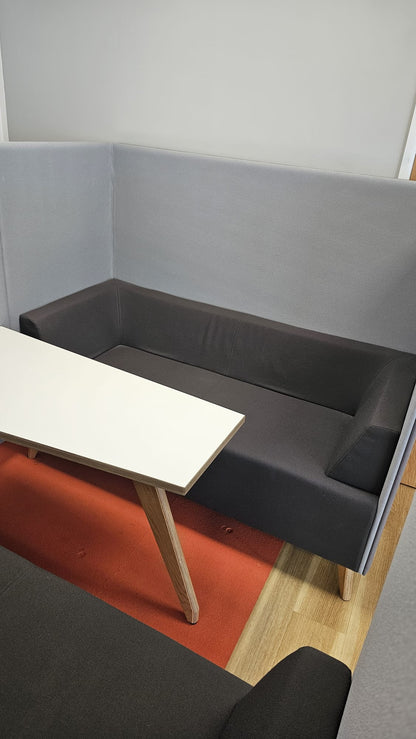 Meeting booth for 4 people, 3 shades of grey fabric with white table (used)