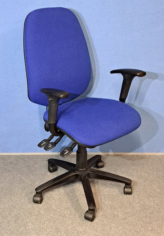 High Back Fully Loaded Operators Armchair, Blue Fabric (used)