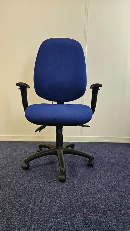 High Back Fully Loaded Operators Armchair, Blue Fabric (used)