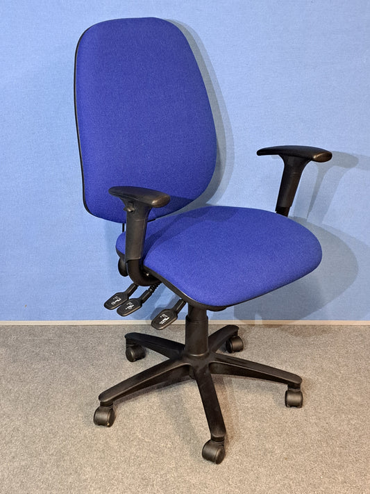 High Back Fully Loaded Operators Armchair, Blue Fabric (used)