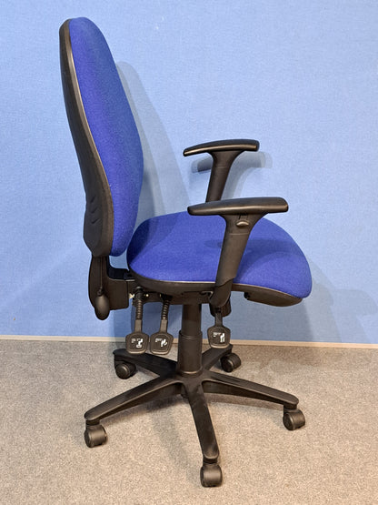 High Back Fully Loaded Operators Armchair, Blue Fabric (used)